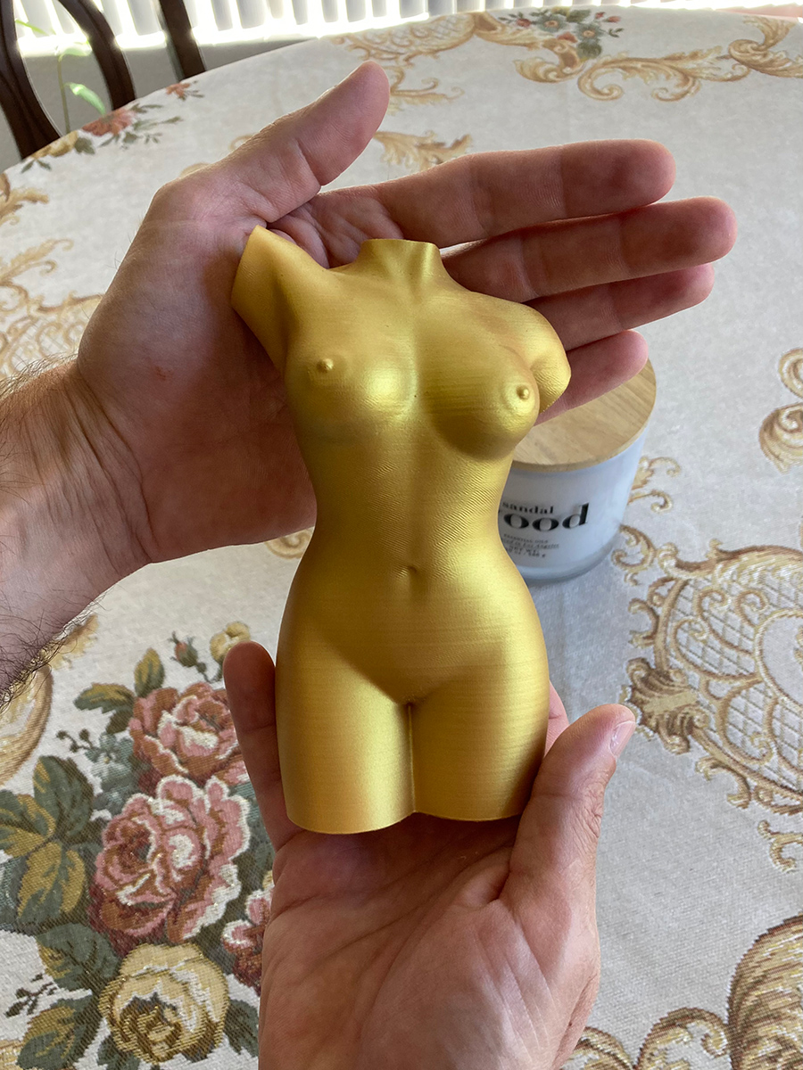3D Printed Female Torso Sculpture Golden Color